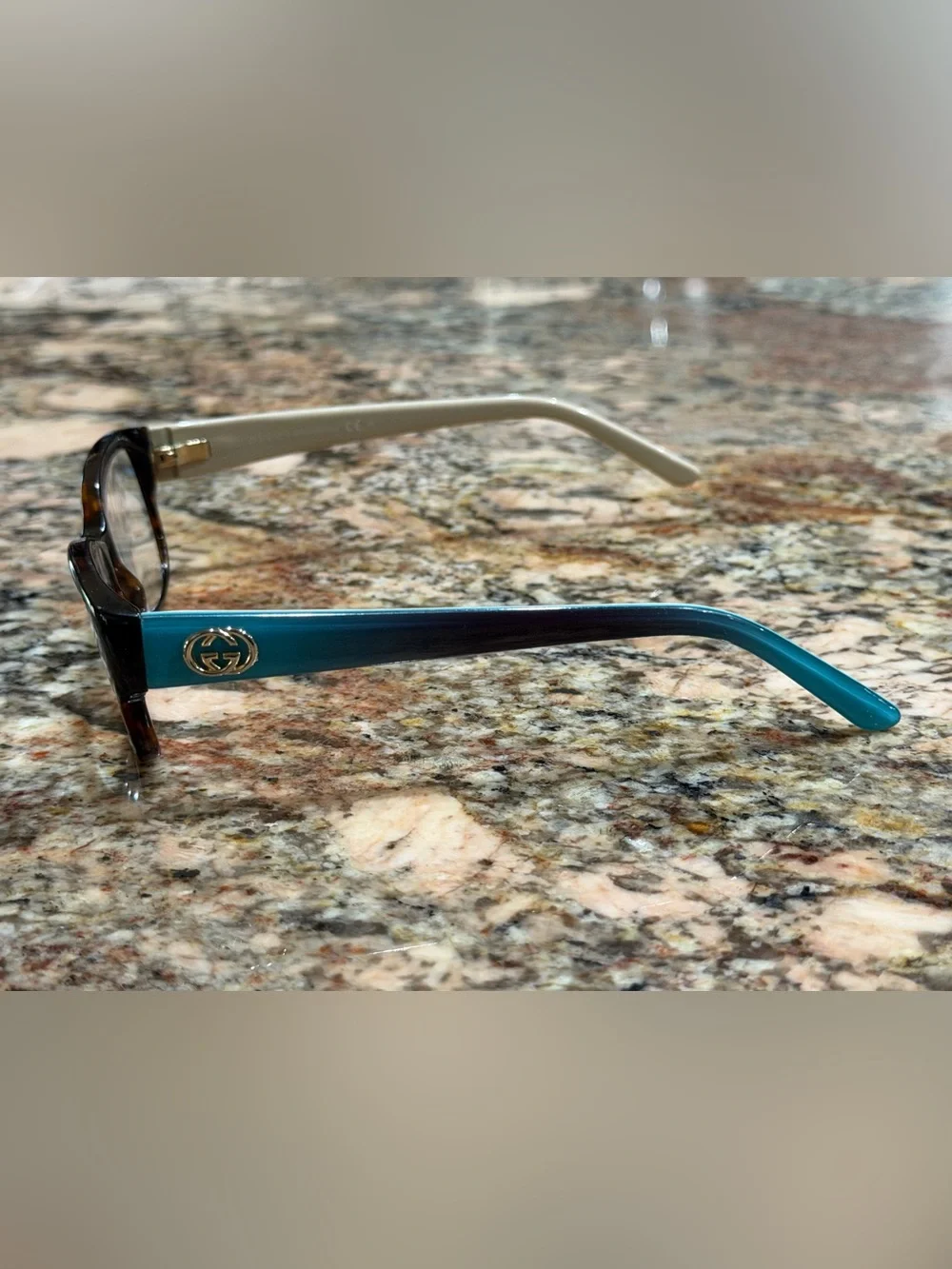 Gucci Women's Teal to Dark Blue Gradient Frame Glasses with Gold Interlocking GG